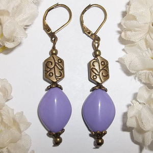 Bohemian Earrings Purple and Bronze Boho Handmade Beaded Jewelry Set Pair 5082